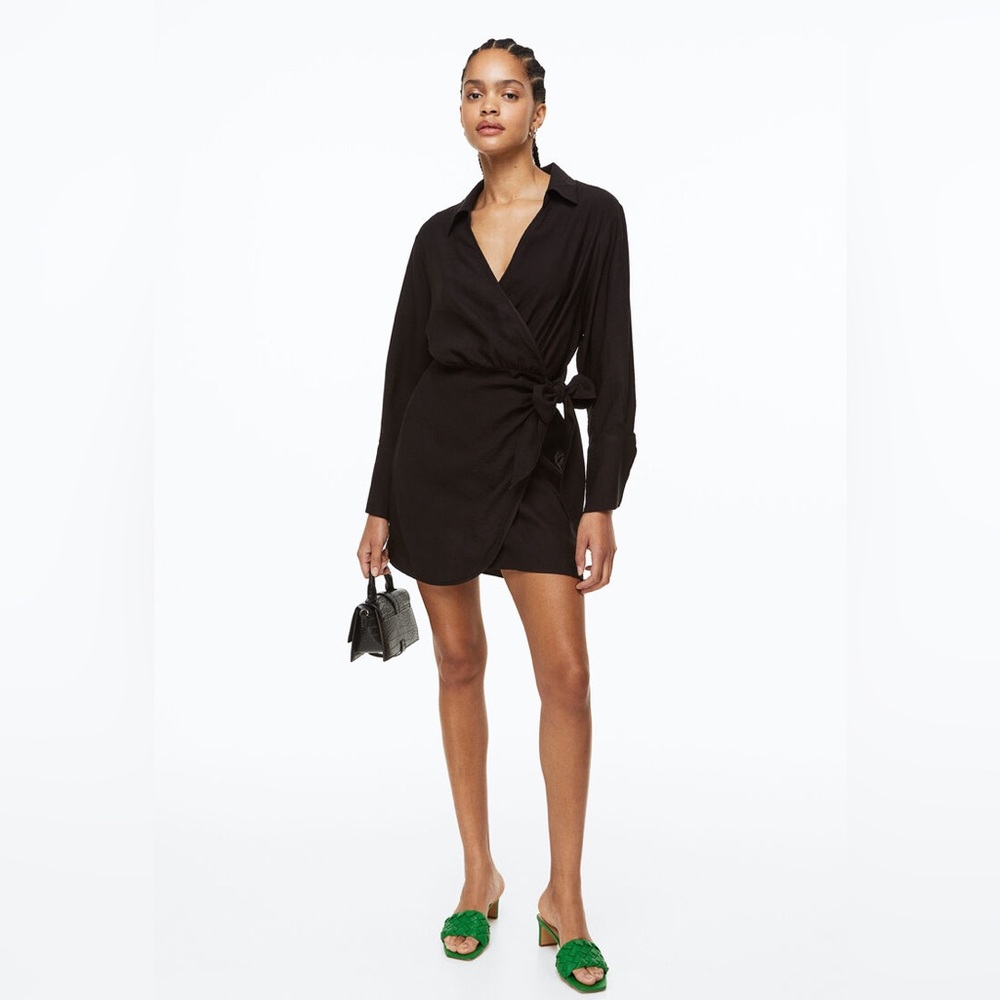 H&M Black Wrap Dress in Size M